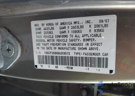 2008 Honda Accord 2.4 Ex-L z USA, uszkodzony, nr VIN 1HGCP268X8A009572